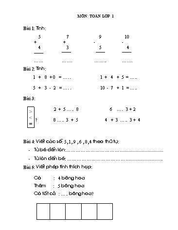 Bài tập môn Toán Lớp 1