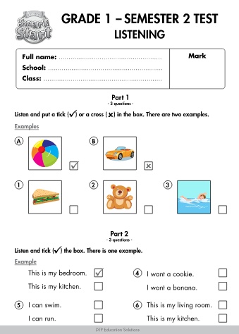 Đề kiểm tra số 2 học kỳ 1 môn Tiếng Anh Lớp 1 (i-Learn Smart Start) - Phần Listening (Có đáp án)
