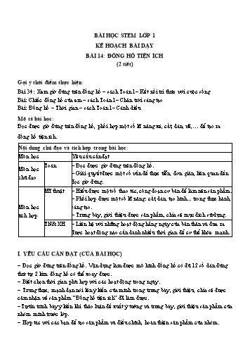 Kế hoạch bài dạy STEM Lớp 1 - Bài 14: Đồng hồ tiện ích