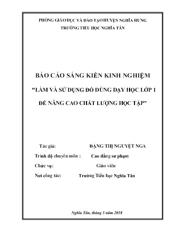 Sáng kiến kinh nghiệm Làm và sử dụng đồ dùng dạy học lớp 1 để nâng cao chất lượng dạy học