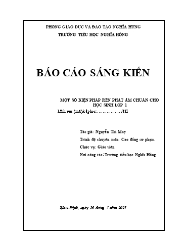 Sáng kiến kinh nghiệm Một số biện pháp rèn phát âm chuẩn cho học sinh lớp 1