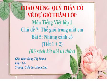Bài giảng Tiếng Việt Lớp 1 (Kết nối tri thức) - Chủ đề 7: Thế giới trong mắt em - Bài 5: Những cánh cò (Tiết 3+4) - Đồng Thị Thanh