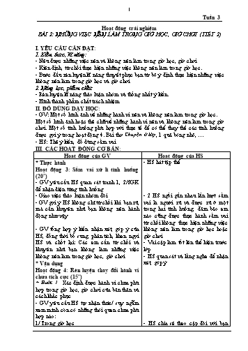 Giáo án Hoạt động trải nghiệm Lớp 1 (Kết nối tri thức) - Tuần 3, Bài 2: Những việc nên làm trong giờ học, giờ chơi (Tiết 2)