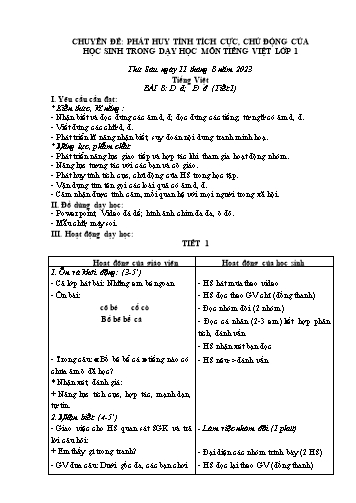 Giáo án Tiếng Việt 1 (Chuyên đề) Sách Kết nối tri thức - Bài 8: D-d, Đ-đ (Tiết 1) - Năm học 2023-2024