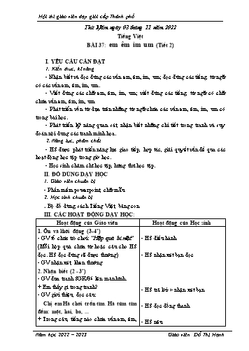 Giáo án Tiếng Việt 1 (Kết nối tri thức) - Bài 37: Em, êm, im, um (Tiết 2) - Năm học 2022-2023