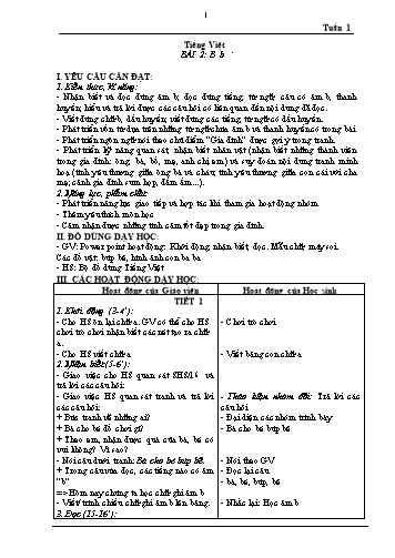 Giáo án Tiếng Việt 1 (Kết nối tri thức) - Tuần 1, Bài 2: B, b