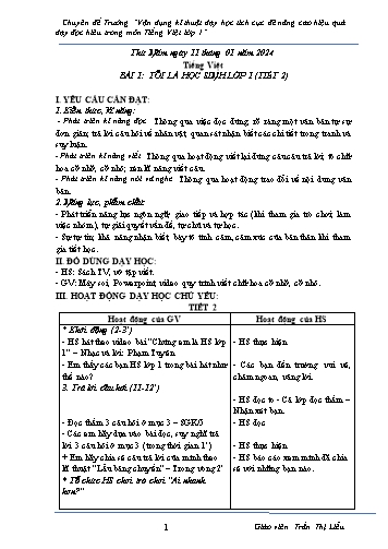 Giáo án Tiếng Việt Lớp 1 (Chuyên đề) Sách Kết nối tri thức - Bài 1: Tôi là học sinh lớp 1 (Tiết 2) - Trần Thị Liễu