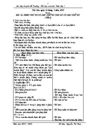 Giáo án Toán 1 (Kết nối tri thức) - Bài 32: Phép trừ số có 2 chữ số cho số có 2 chữ số (Tiết 3) - Năm học 2022-2023 - Nguyễn Thị Thủy