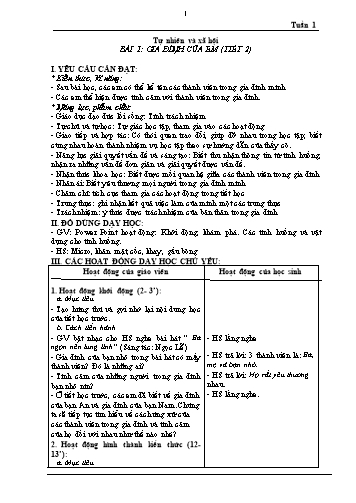 Giáo án Tự nhiên xã hội 1 (Chân trời sáng tạo) - Tuần 1, Bài 1: Gia đình của em (Tiết 2)