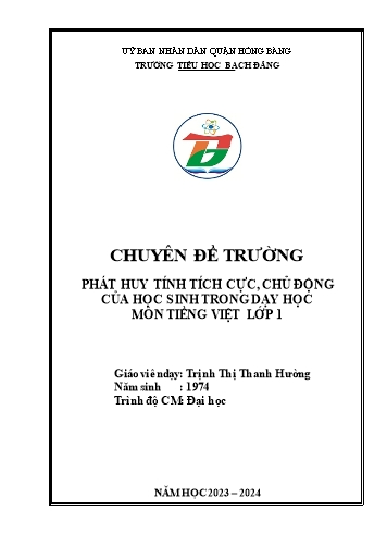 Kế hoạch bài dạy Tiếng Việt 1 (Chuyên đề) Sách Kết nối tri thức - Bài 8: D-d, Đ-đ (Tiết 1) - Năm học 2023-2024 - Trịnh Thị Thanh Hường