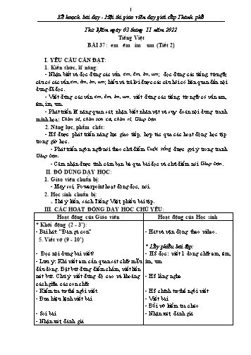 Kế hoạch bài dạy Tiếng Việt Lớp 1 (Kết nối tri thức) - Bài 37: Em, êm, im, um - Năm học 2022-2023