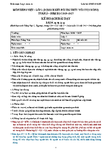 Trọn bộ kế hoạch bài dạy Tiếng Việt 1 - Tuần 13 - 2026-2027 có tích hợp năng lực số và AI