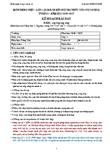 Trọn bộ kế hoạch bài dạy Tiếng Việt 1 - Tuần 14 - 2026-2027 có tích hợp năng lực số và AI